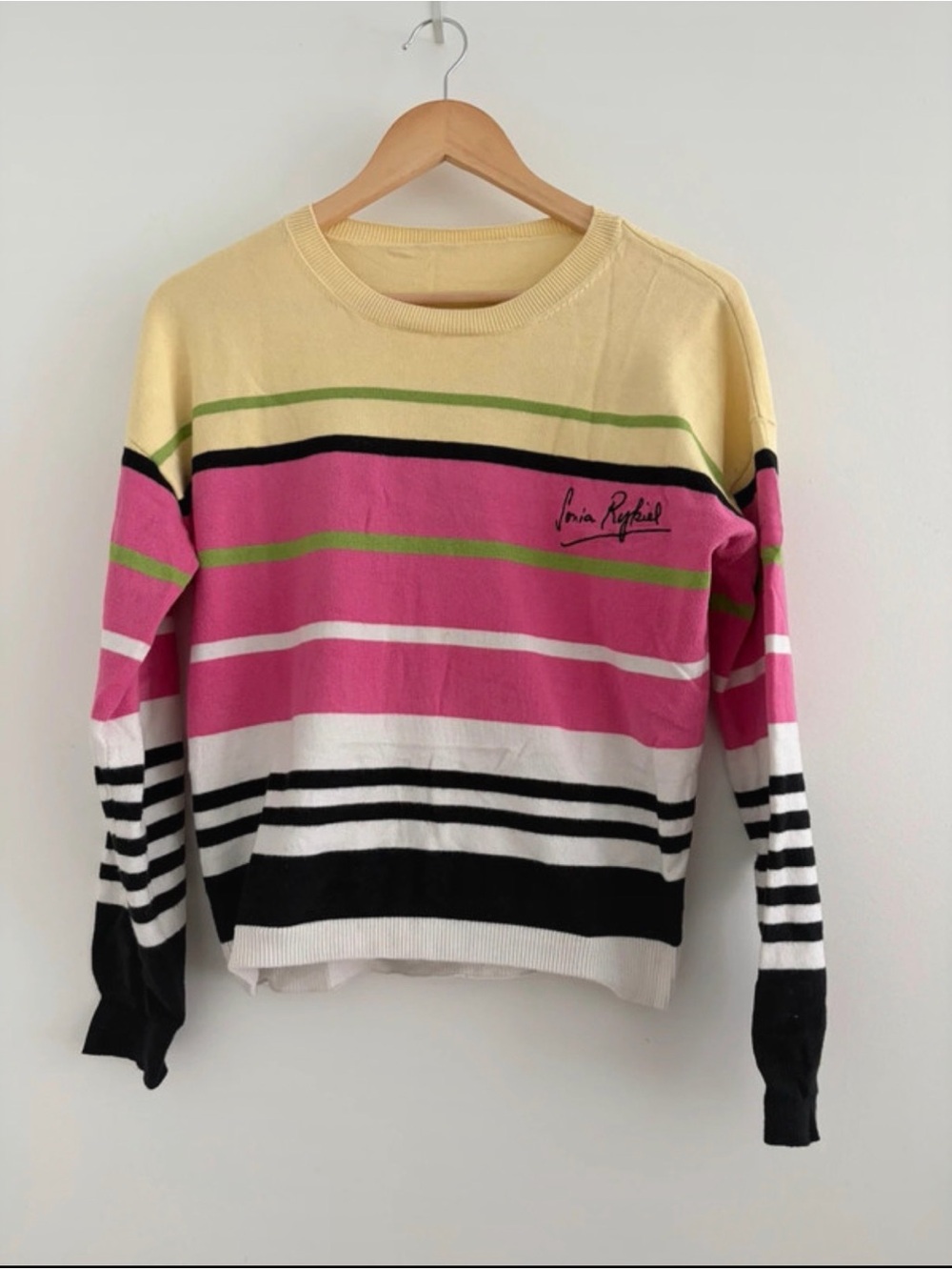 Striped Crewneck Sweater in Pink, Yellow & Black - Sonia Rykiel sz medium
